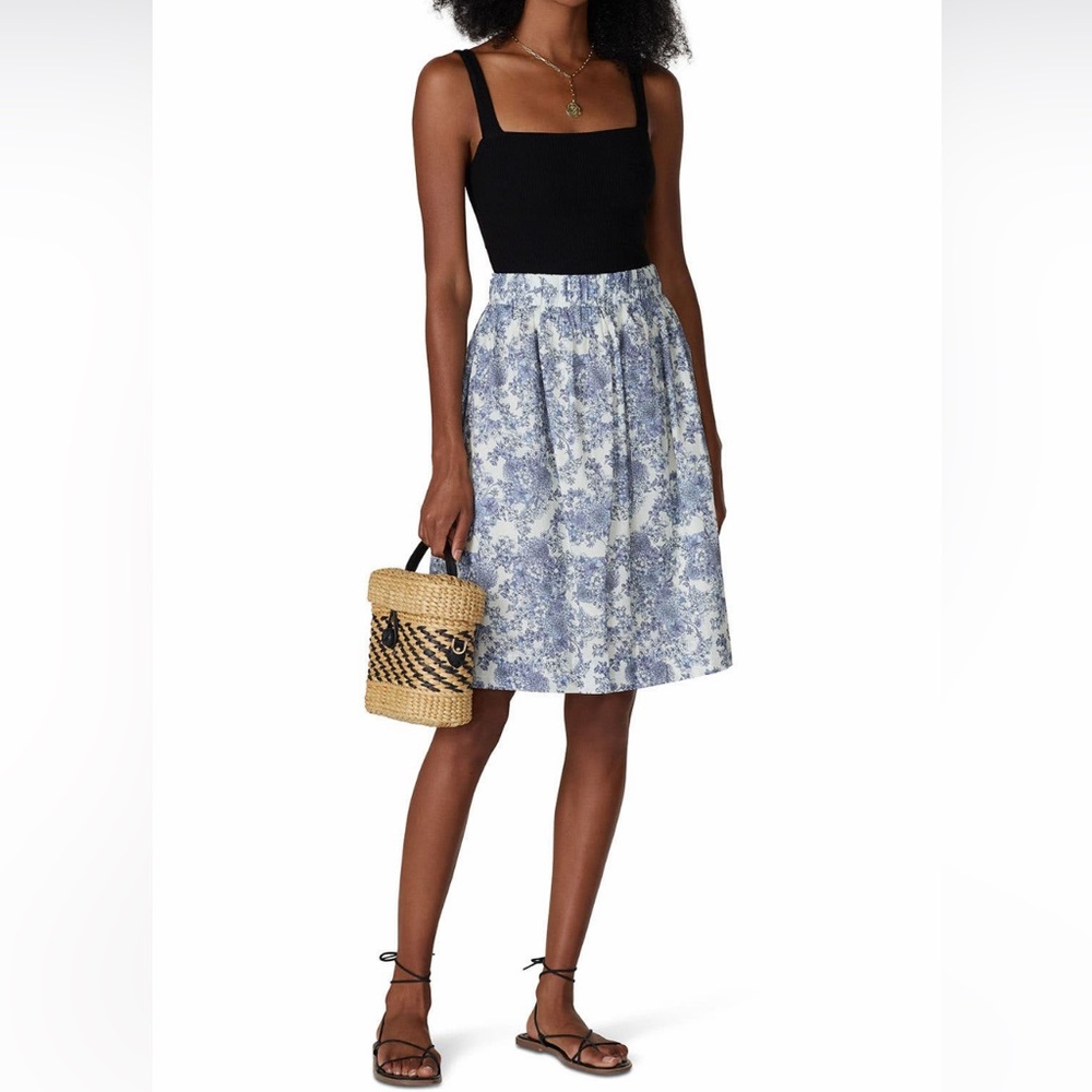 Blue and White Floral A-Line Skirt